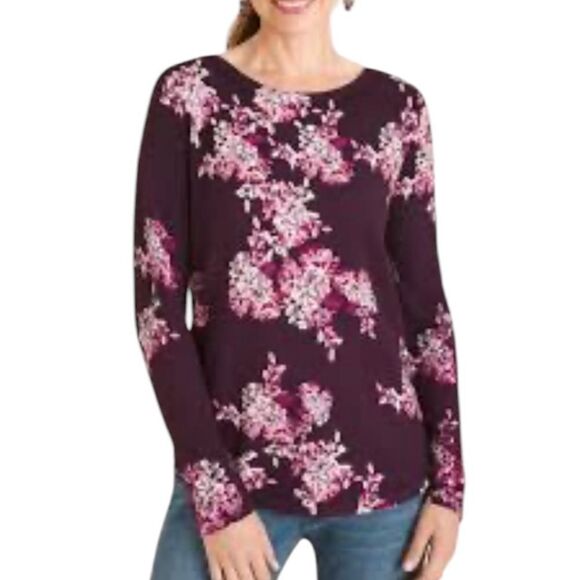Chico’s Simply Floral Bateau Neck Sweater Basic Sweet Shiraz size large - Picture 1 of 6